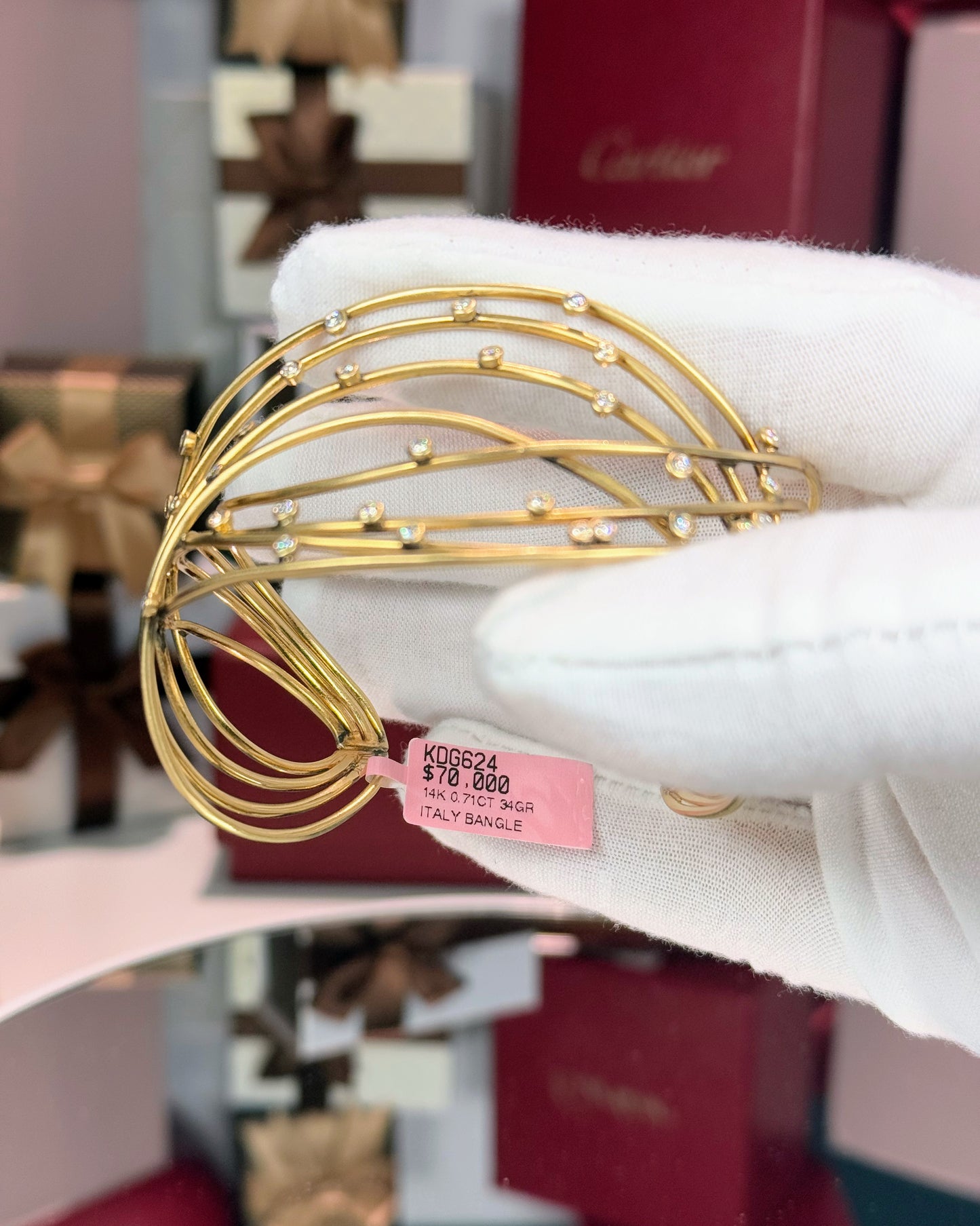 14k Yellow Gold and Diamond Bangle