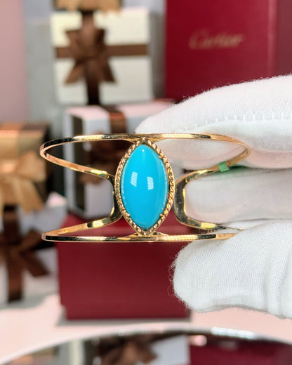 18k Yellow Gold Marquise Turquoise Bangle