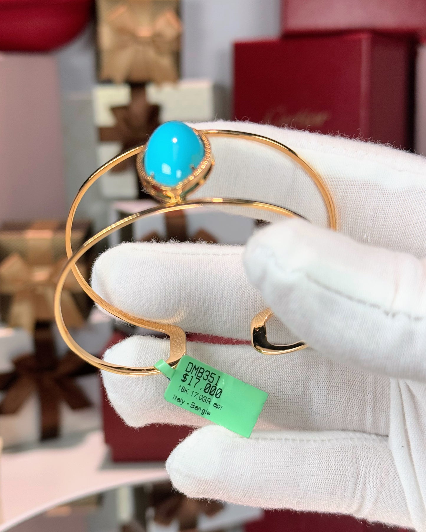 18k Yellow Gold Marquise Turquoise Bangle