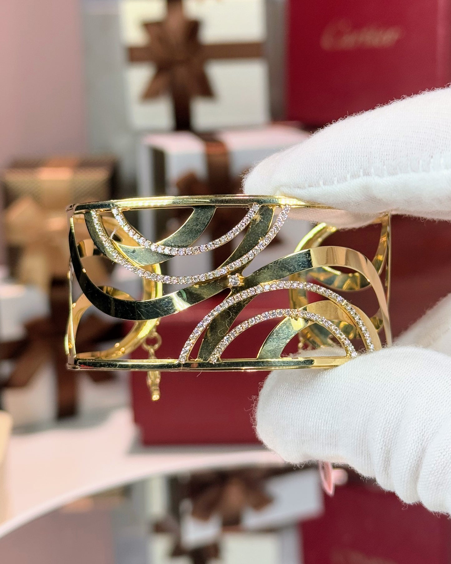 14k Yellow Gold and Diamond Bangle