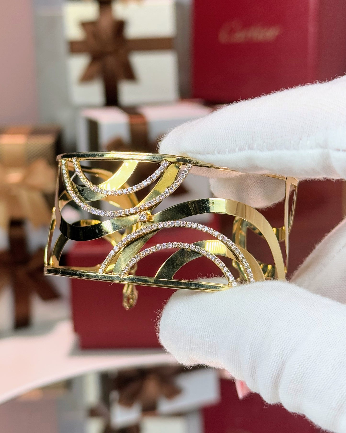 14k Yellow Gold and Diamond Bangle