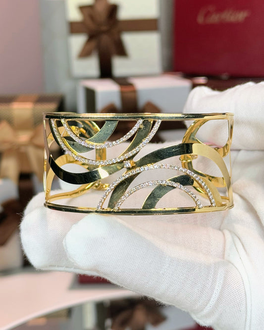 14k Yellow Gold and Diamond Bangle