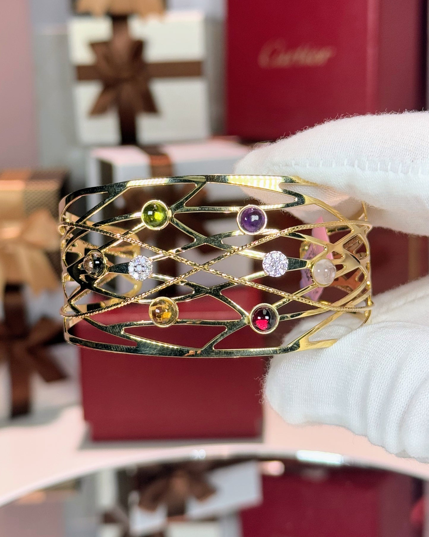 Assorted Color Stones 14k Yellow Gold Bangle
