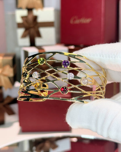 Assorted Color Stones 14k Yellow Gold Bangle