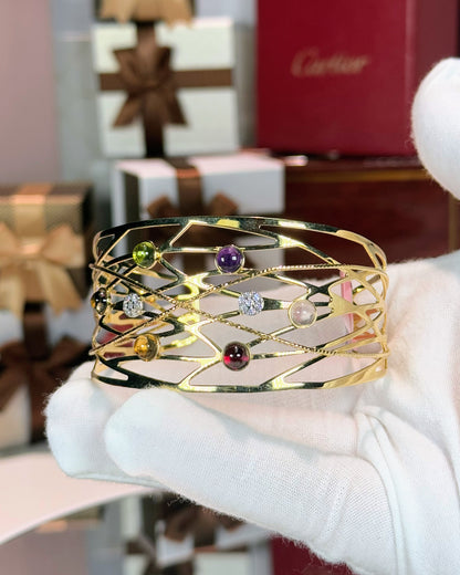 Assorted Color Stones 14k Yellow Gold Bangle