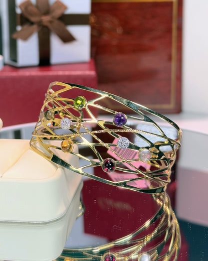 Assorted Color Stones 14k Yellow Gold Bangle