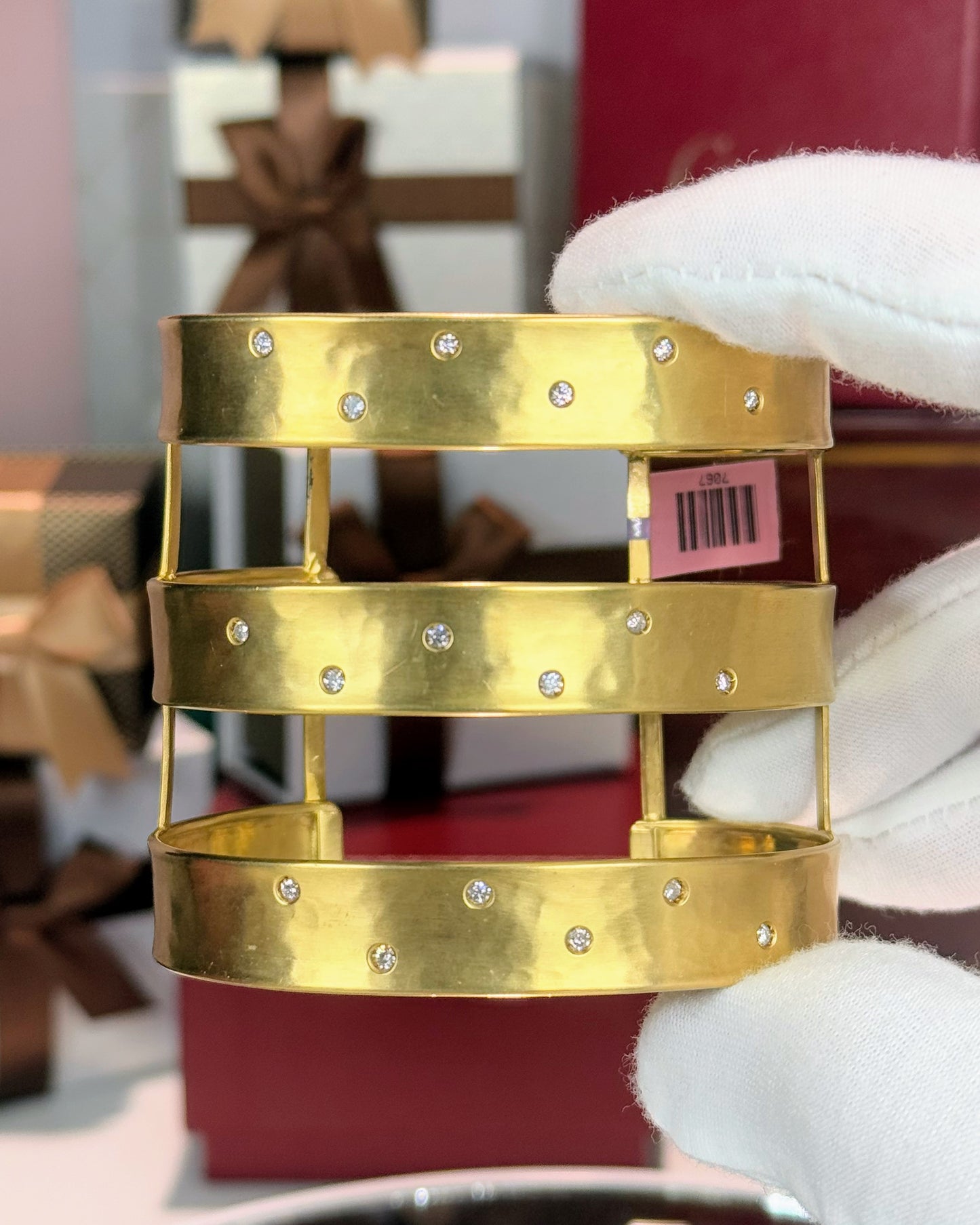 Three Layered 14k Yellow Gold Bangle