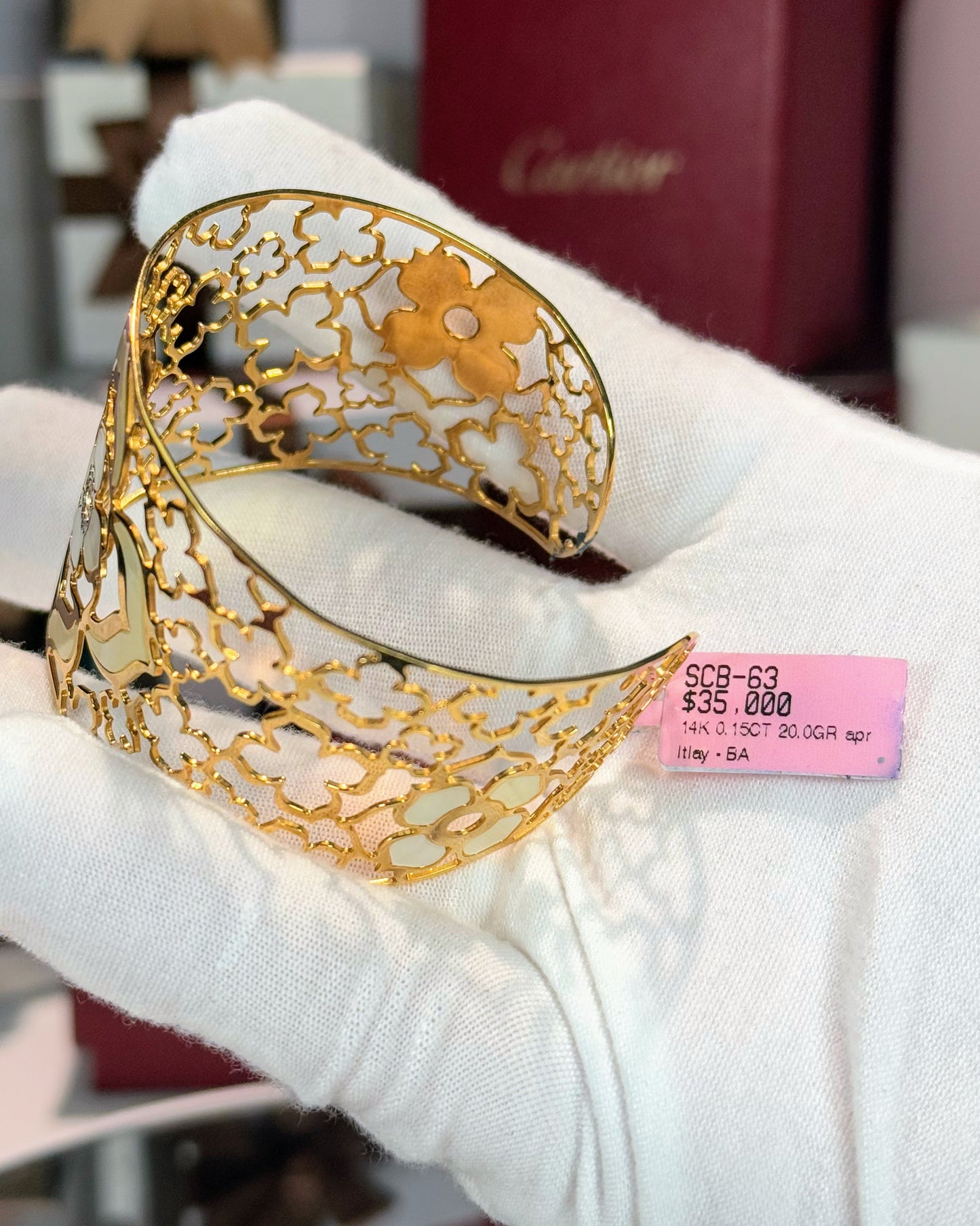 MoP Floral Pattern 14k Yellow Gold Waistband