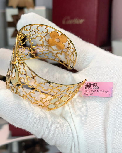 MoP Floral Pattern 14k Yellow Gold Waistband