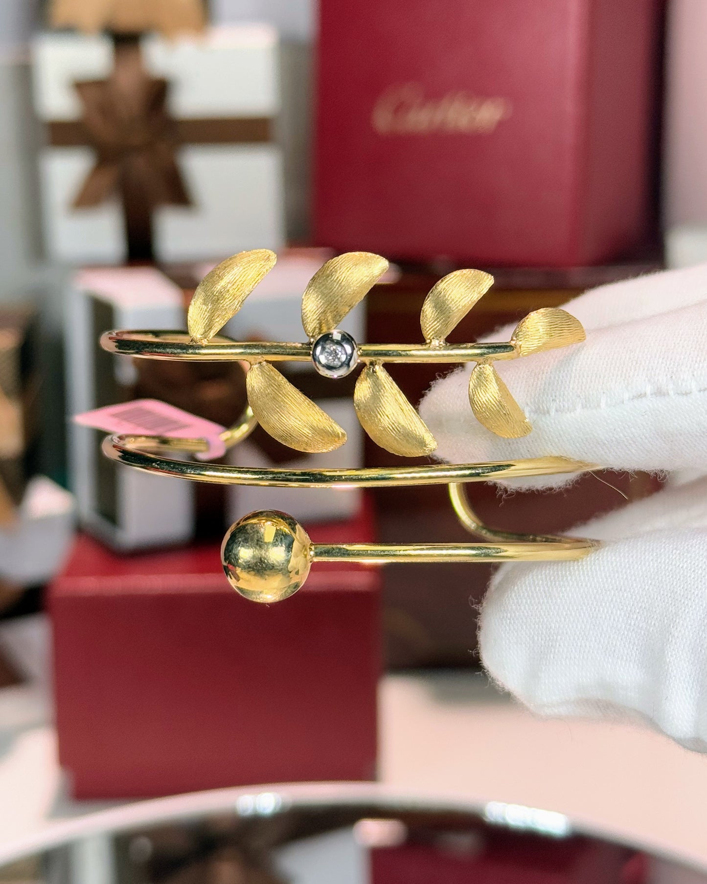 14k Yellow Gold Leaf Branch Wrap Bangle