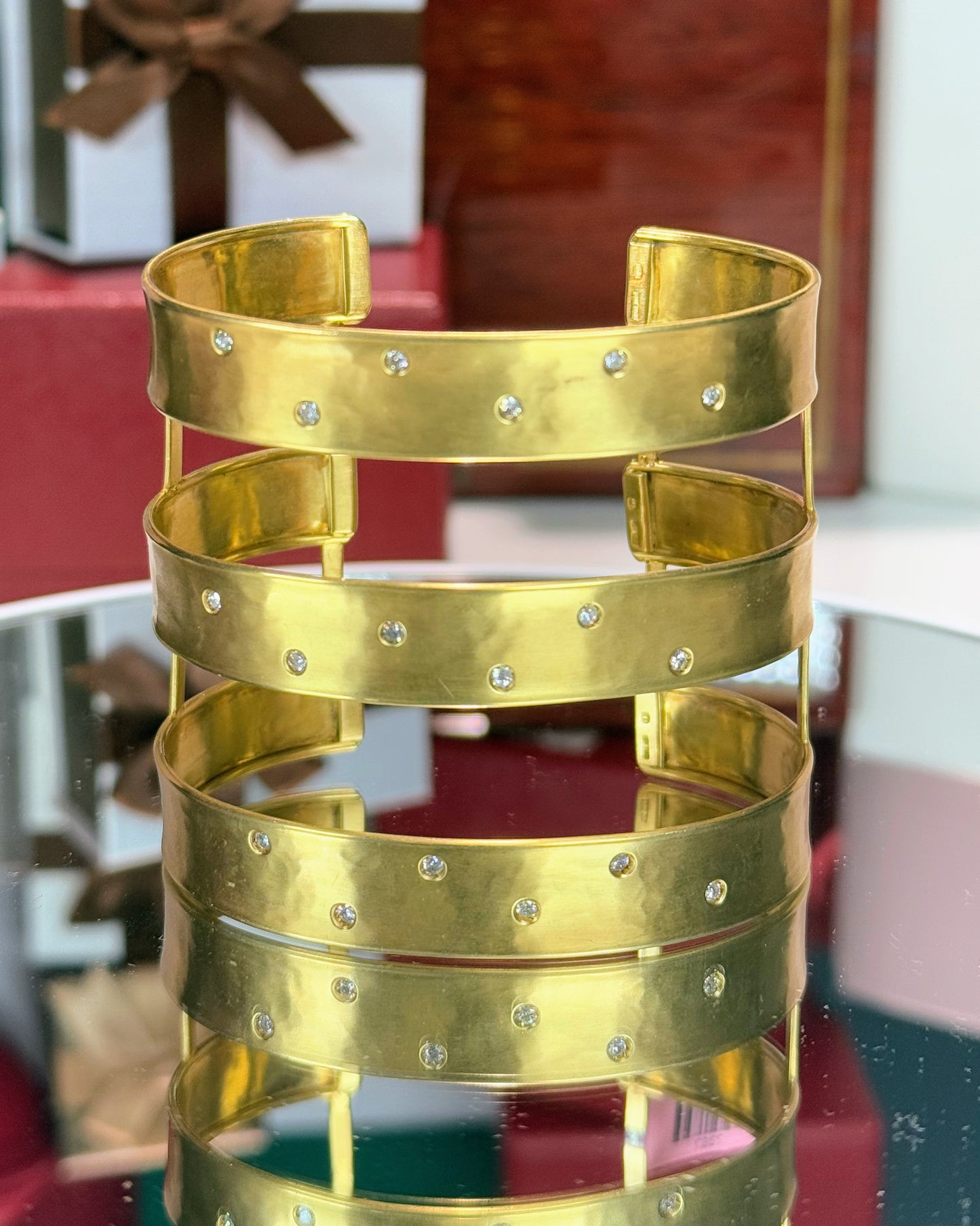 Three Layered 14k Yellow Gold Bangle