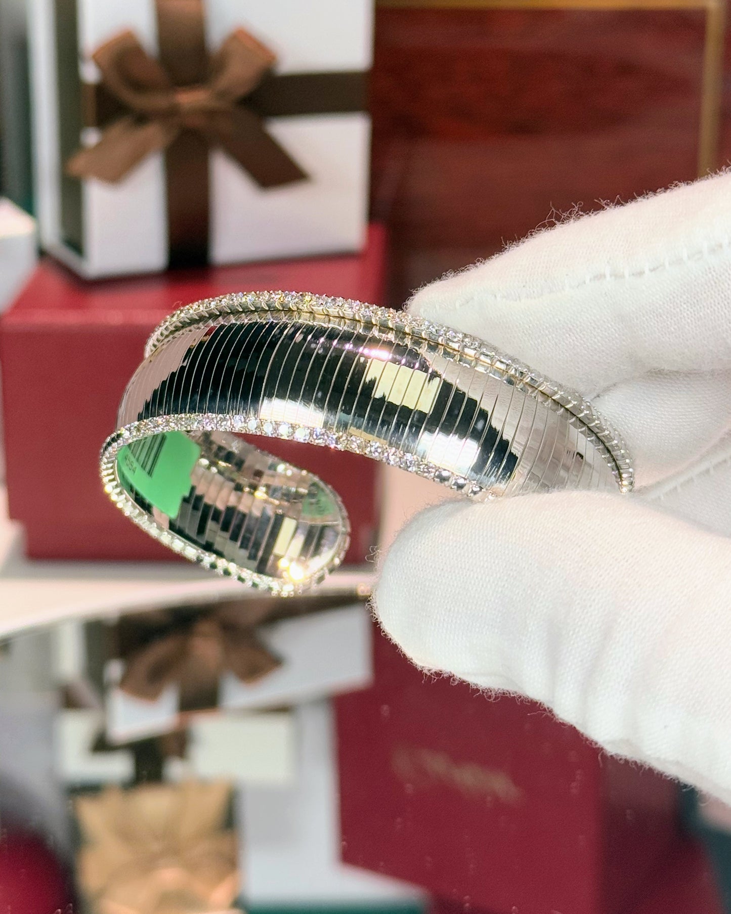 18k White Gold Diamond Cuff Bangle