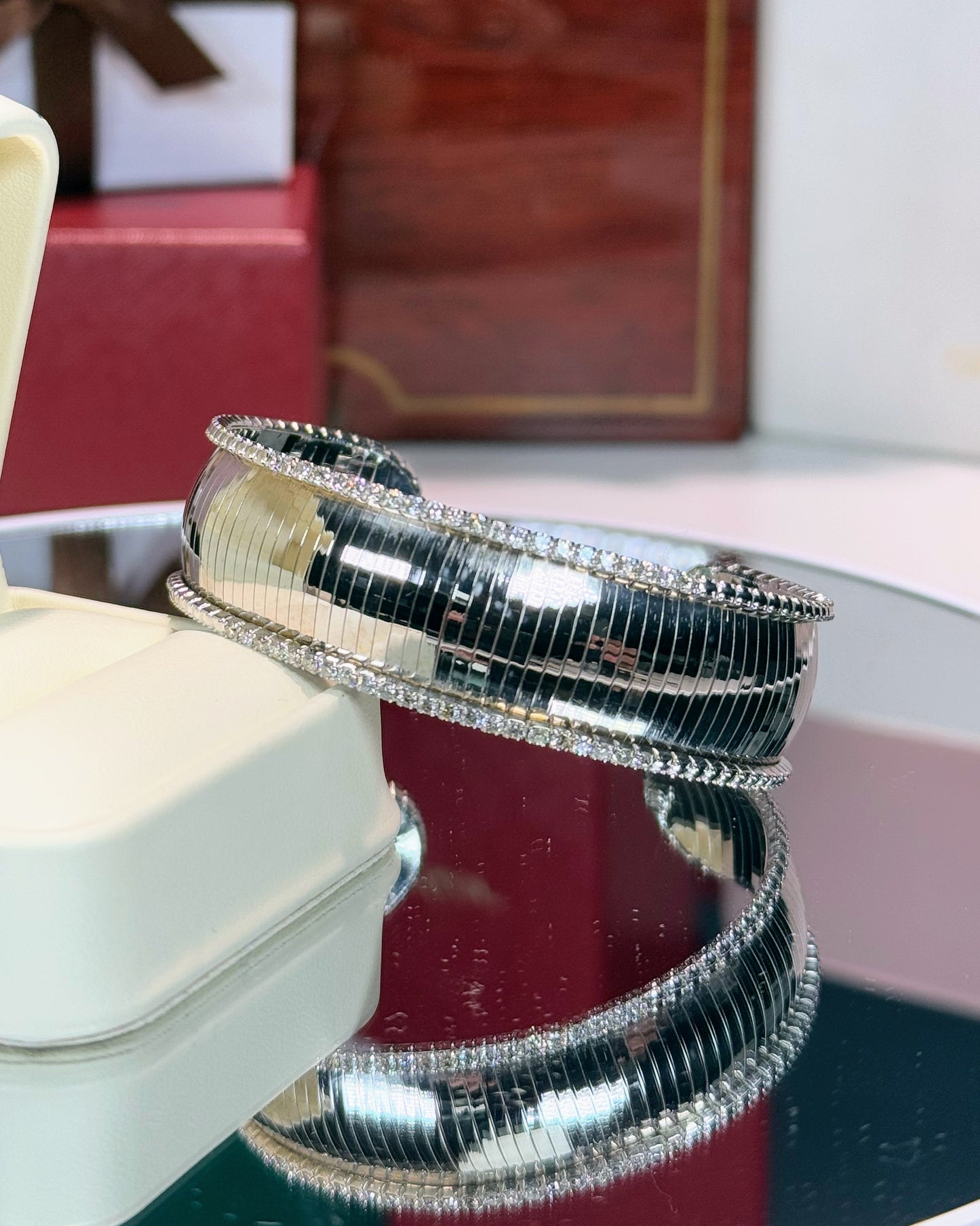 18k White Gold Diamond Cuff Bangle
