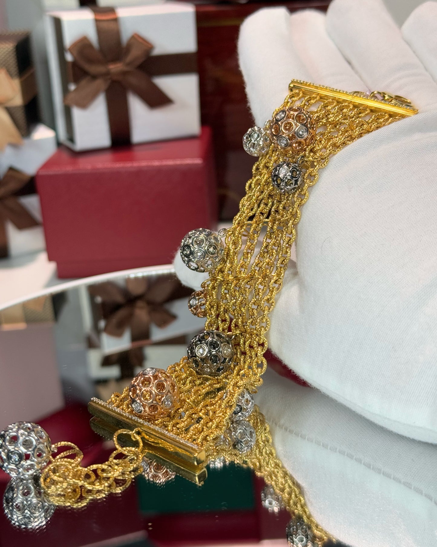 Multi-layered Chain and Balls 14k Yellow Gold Bracelet