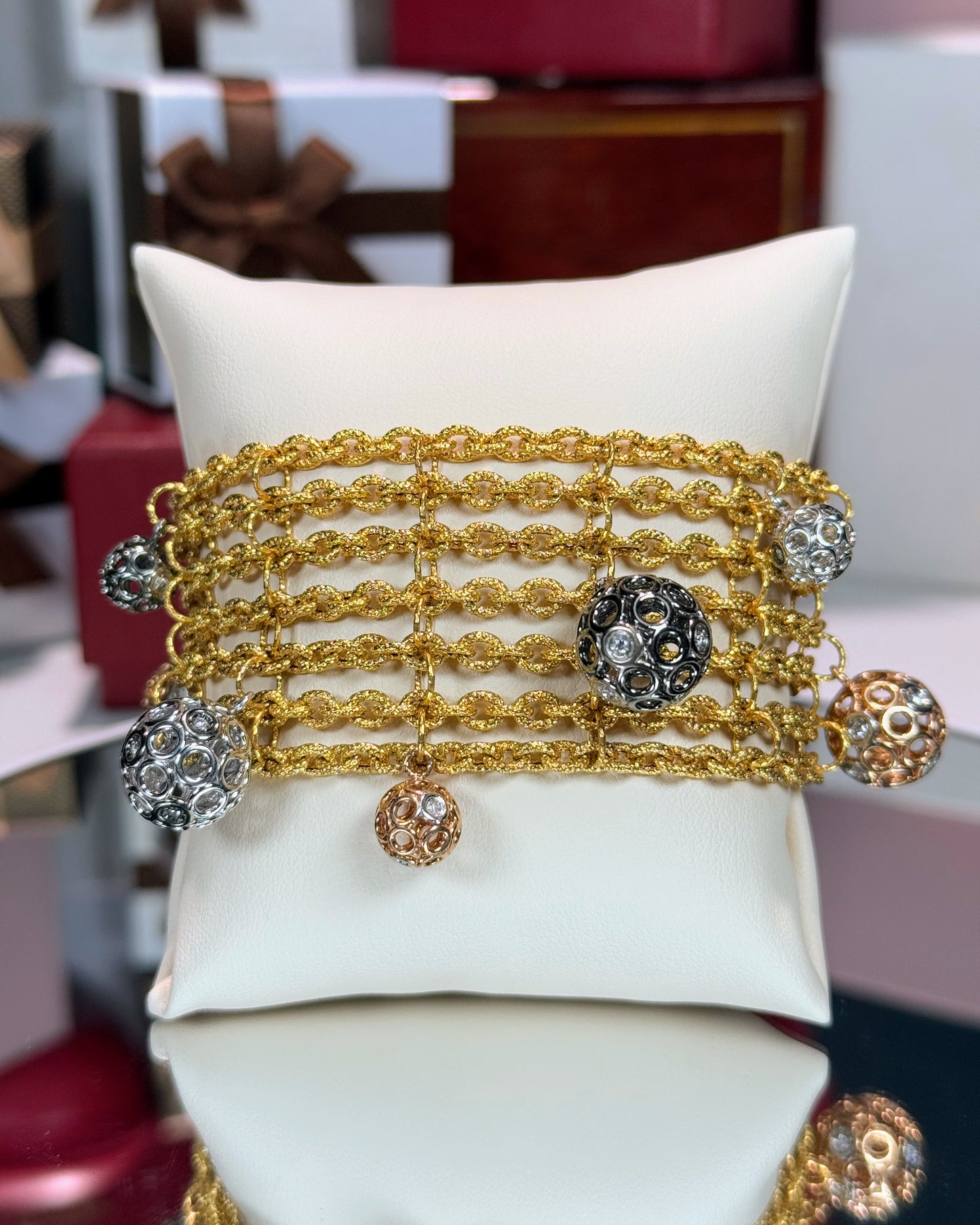 Multi-layered Chain and Balls 14k Yellow Gold Bracelet