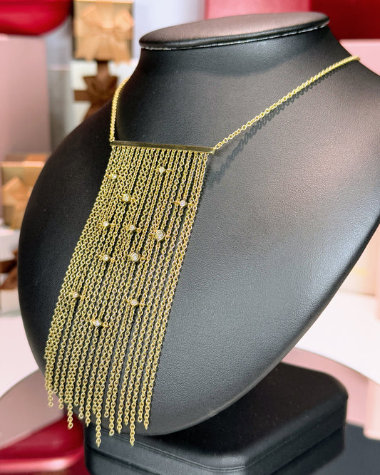 14k Yellow Gold Chain Curtain Necklace