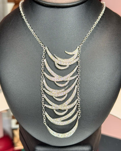 14k White Gold Multi-layered Crescents Diamond Necklace