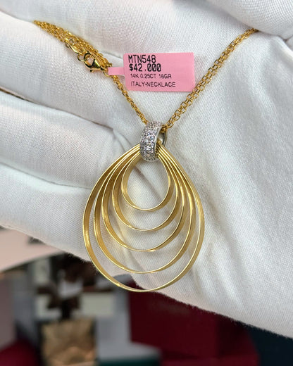 14k Yellow Gold Multi-layered Raindrop Necklace