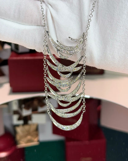 14k White Gold Multi-layered Crescents Diamond Necklace