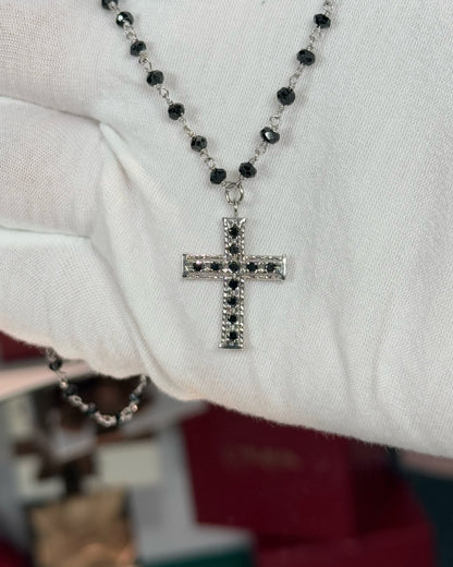 14k White Gold Black Diamond Rosary