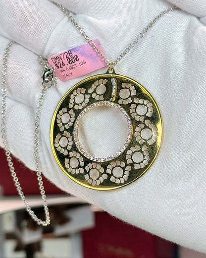 Filigree Donut Diamond Pandent Yellow Gold Necklae