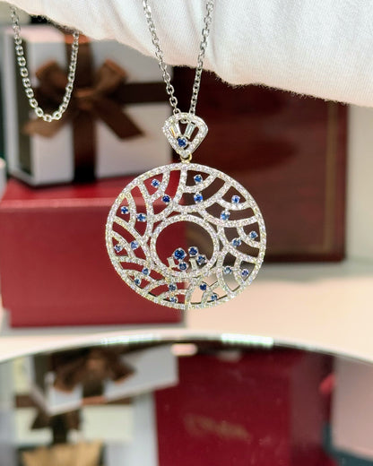 White Gold Sapphire and Diamond Pendant 14k White Gold Necklace