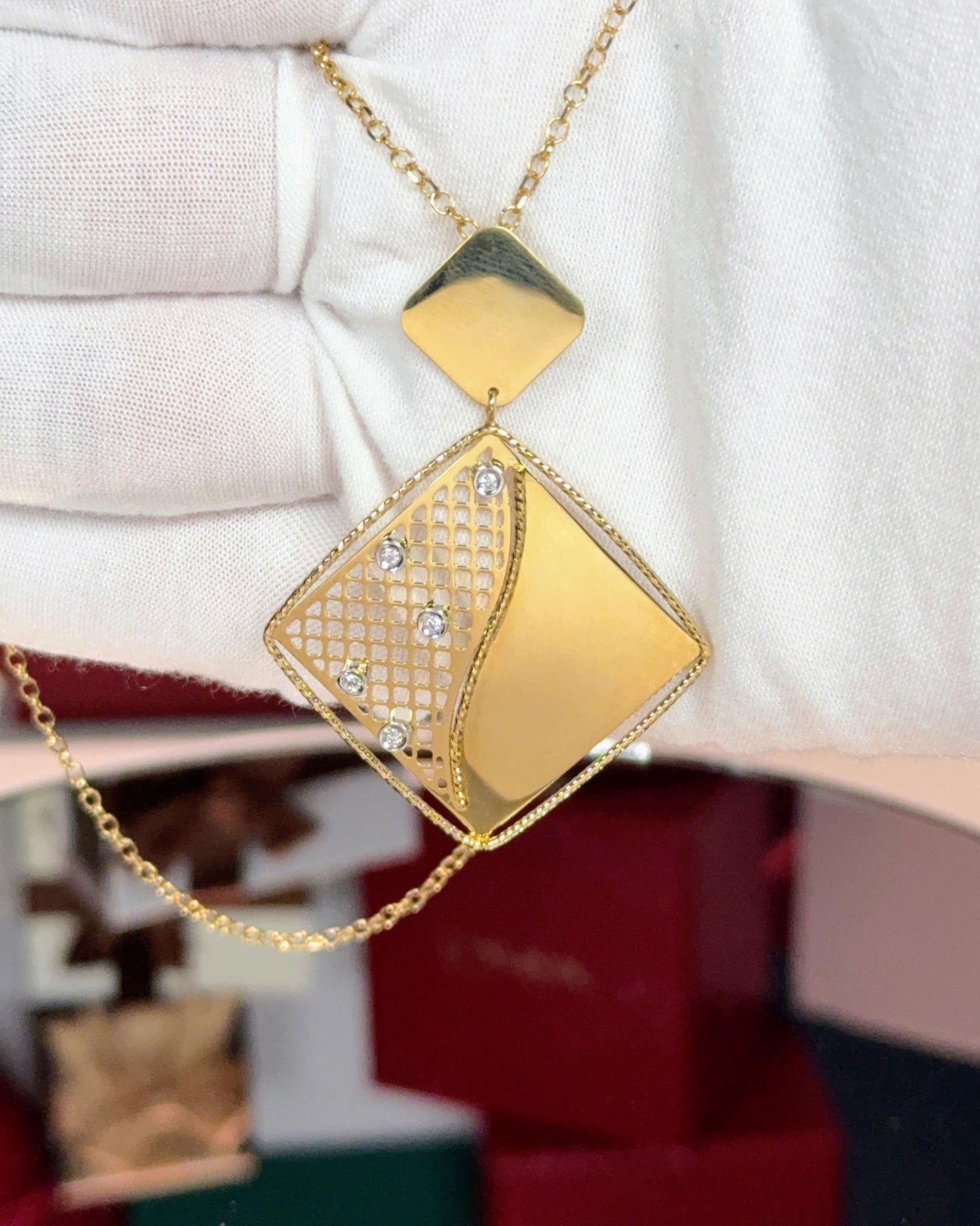 Square Pendant 14k Yellow Gold Necklace
