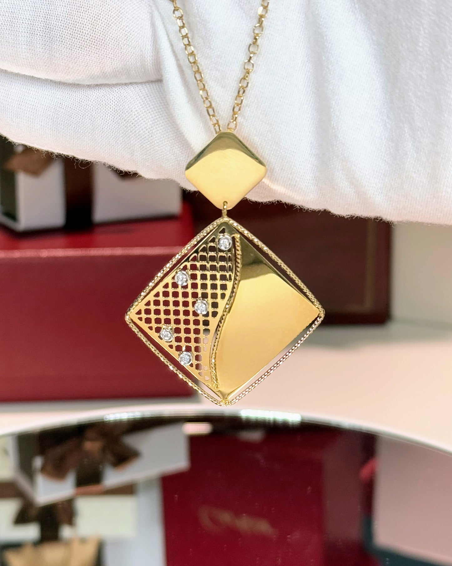 Square Pendant 14k Yellow Gold Necklace