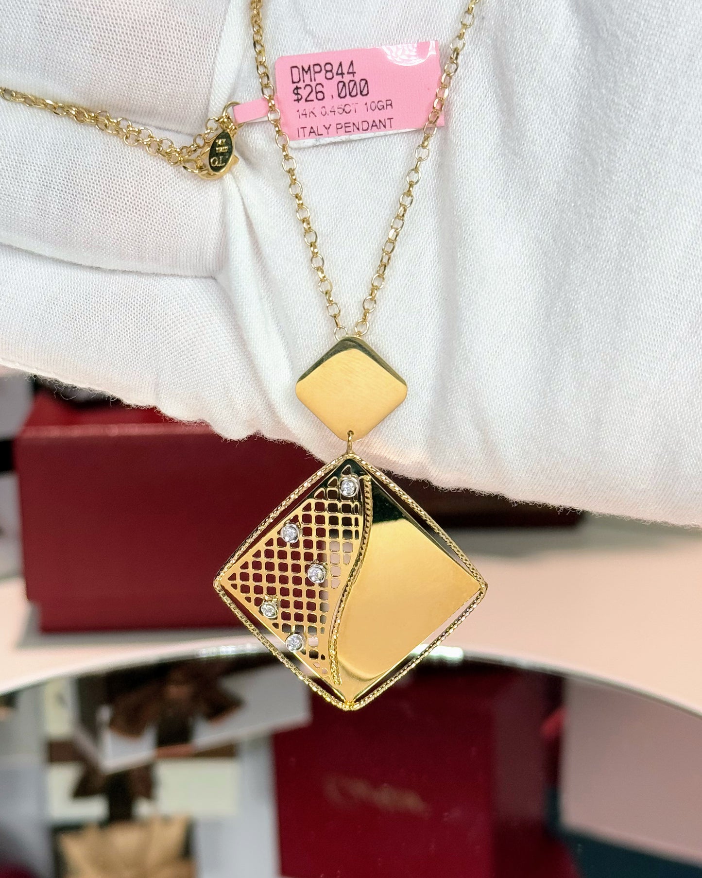 Square Pendant 14k Yellow Gold Necklace