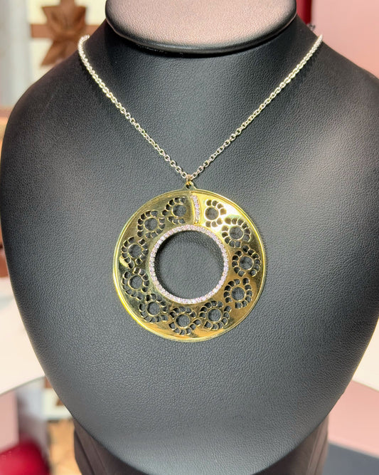 Filigree Donut Diamond Pandent Yellow Gold Necklae