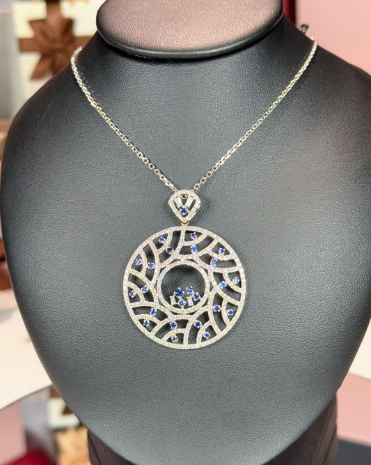 White Gold Sapphire and Diamond Pendant 14k White Gold Necklace