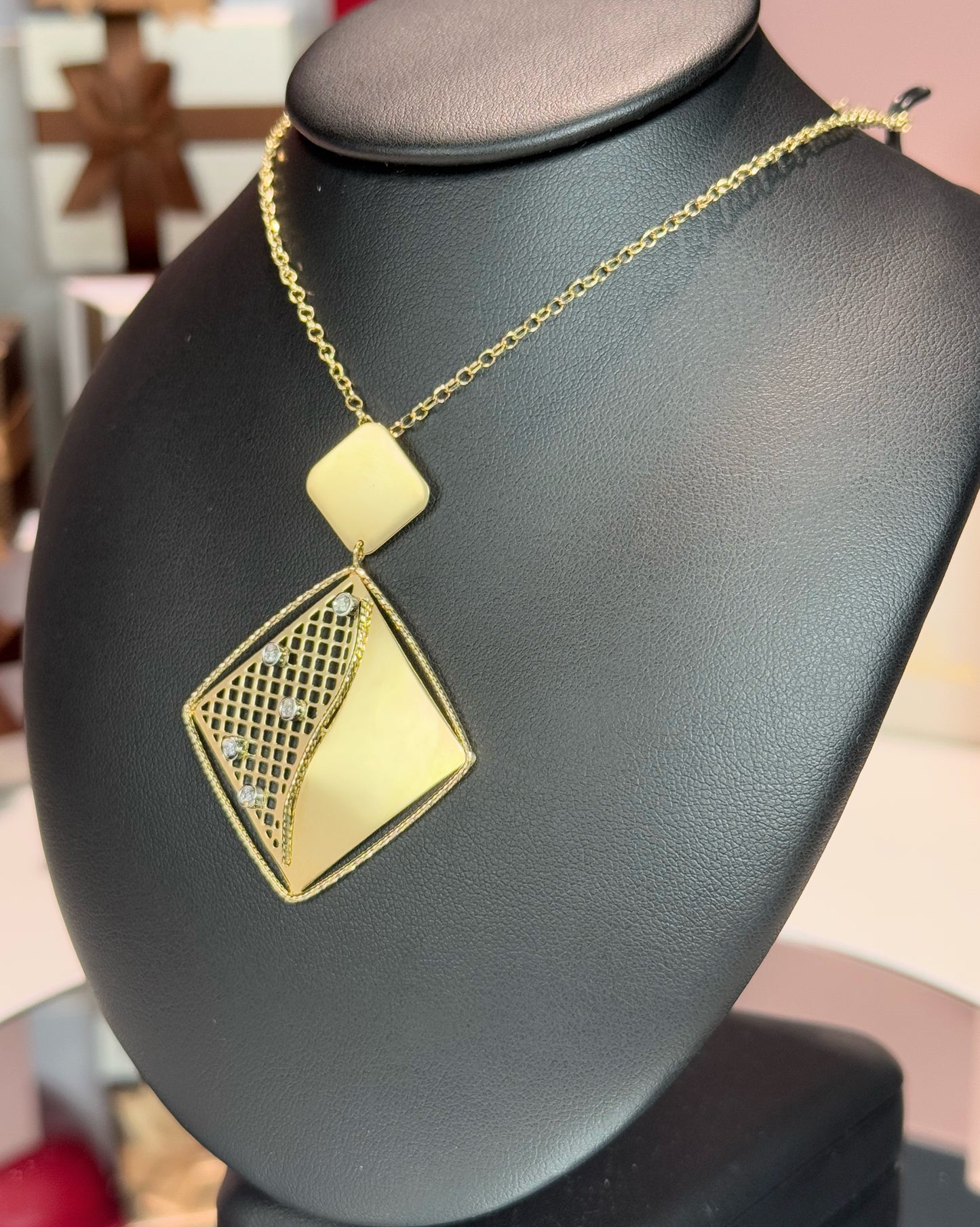 Square Pendant 14k Yellow Gold Necklace