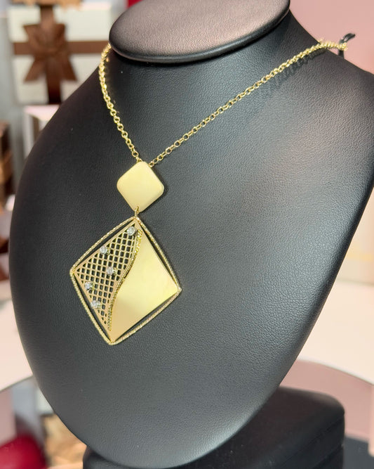 Square Pendant 14k Yellow Gold Necklace