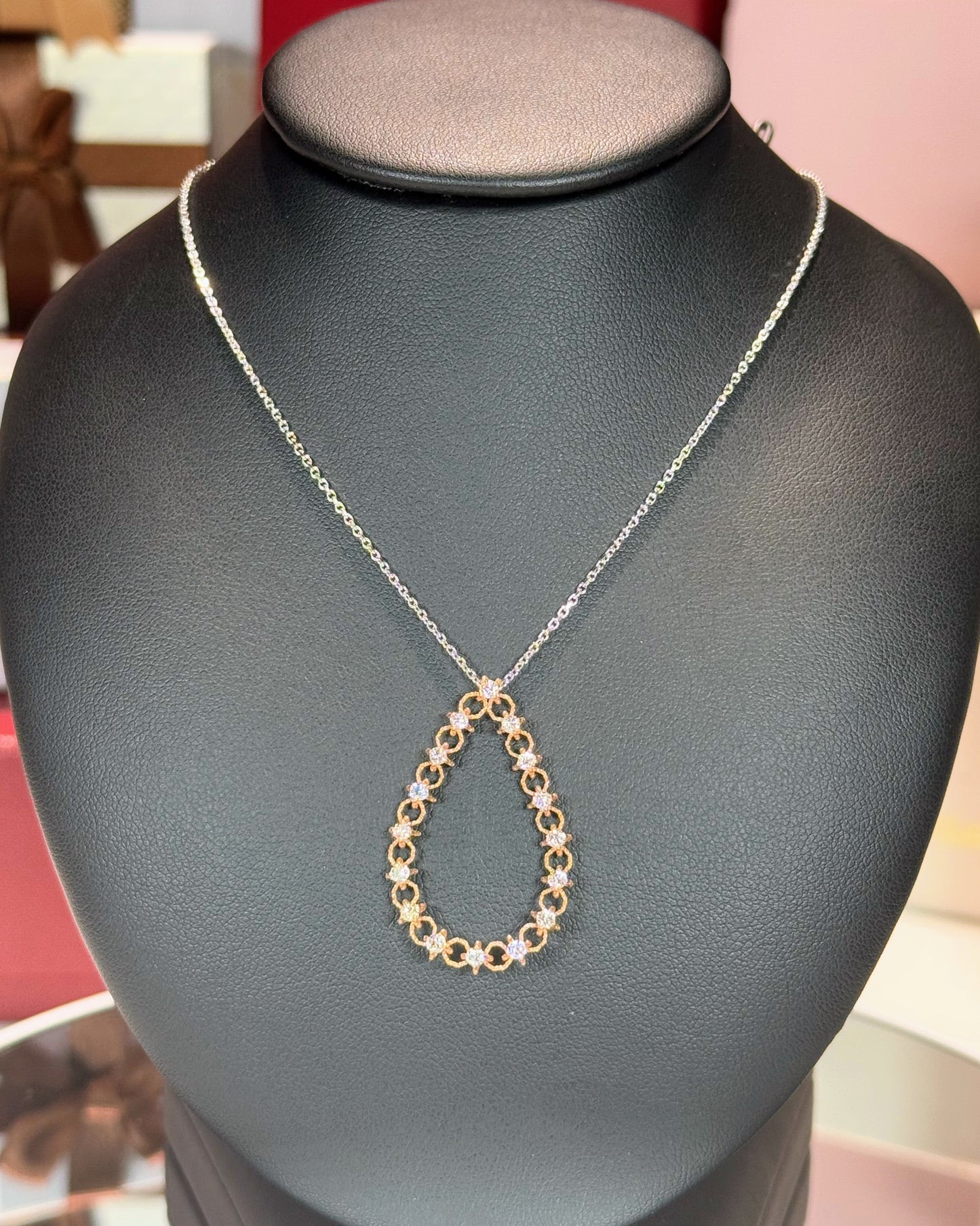 14k Rose Gold Raindrop Diamond Pendant 14k White Gold Necklace
