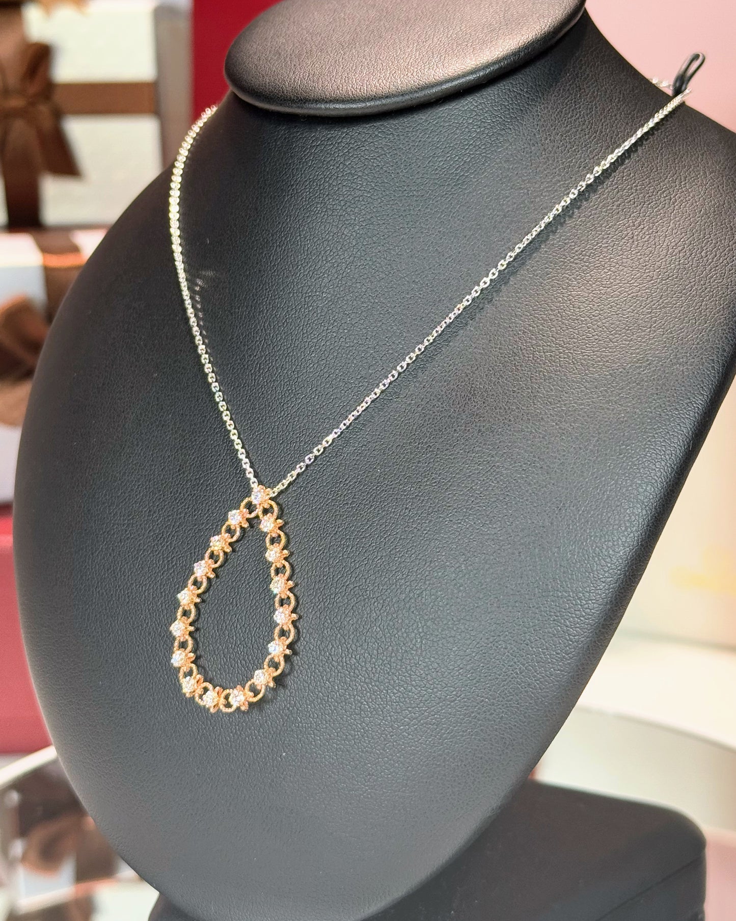 14k Rose Gold Raindrop Diamond Pendant 14k White Gold Necklace