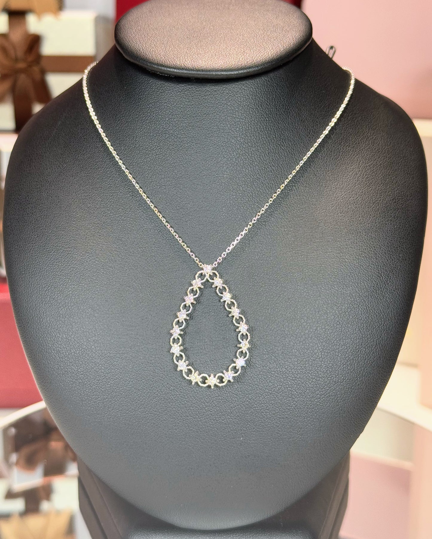 14k Rose Gold Raindrop Diamond Pendant 14k White Gold Necklace