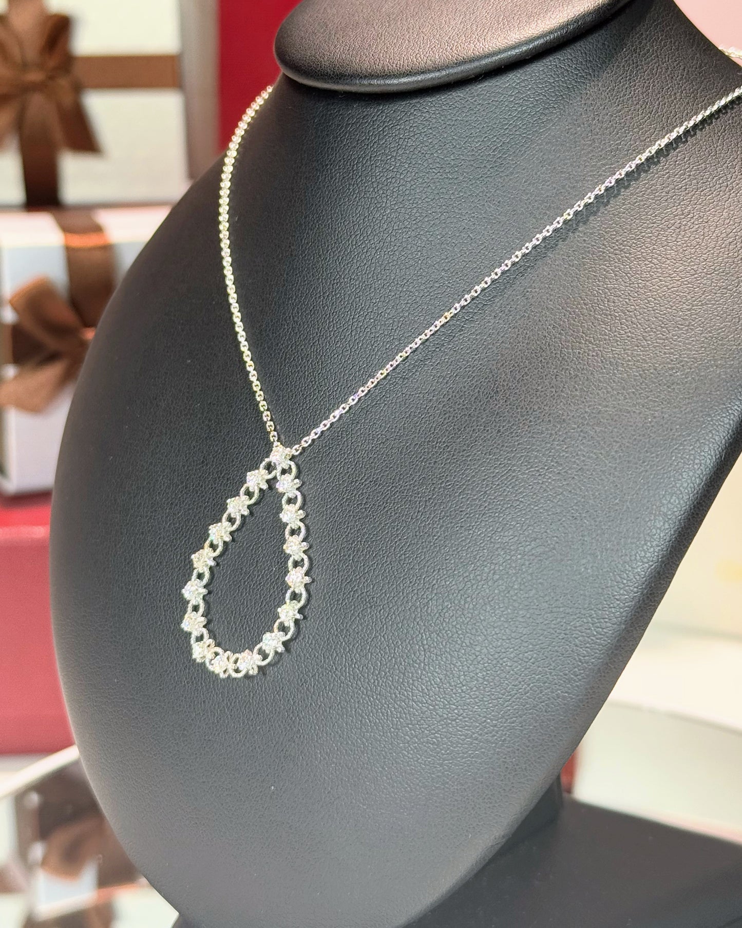 14k Rose Gold Raindrop Diamond Pendant 14k White Gold Necklace
