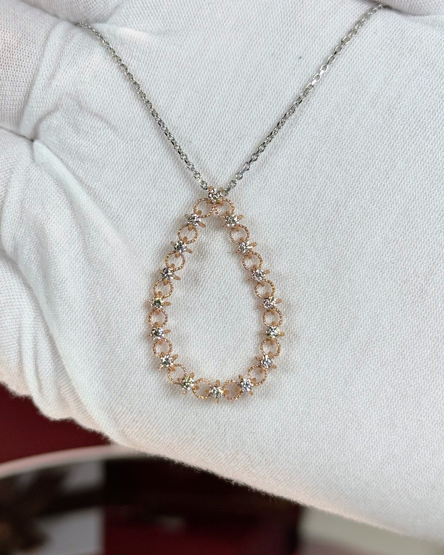 14k Rose Gold Raindrop Diamond Pendant 14k White Gold Necklace