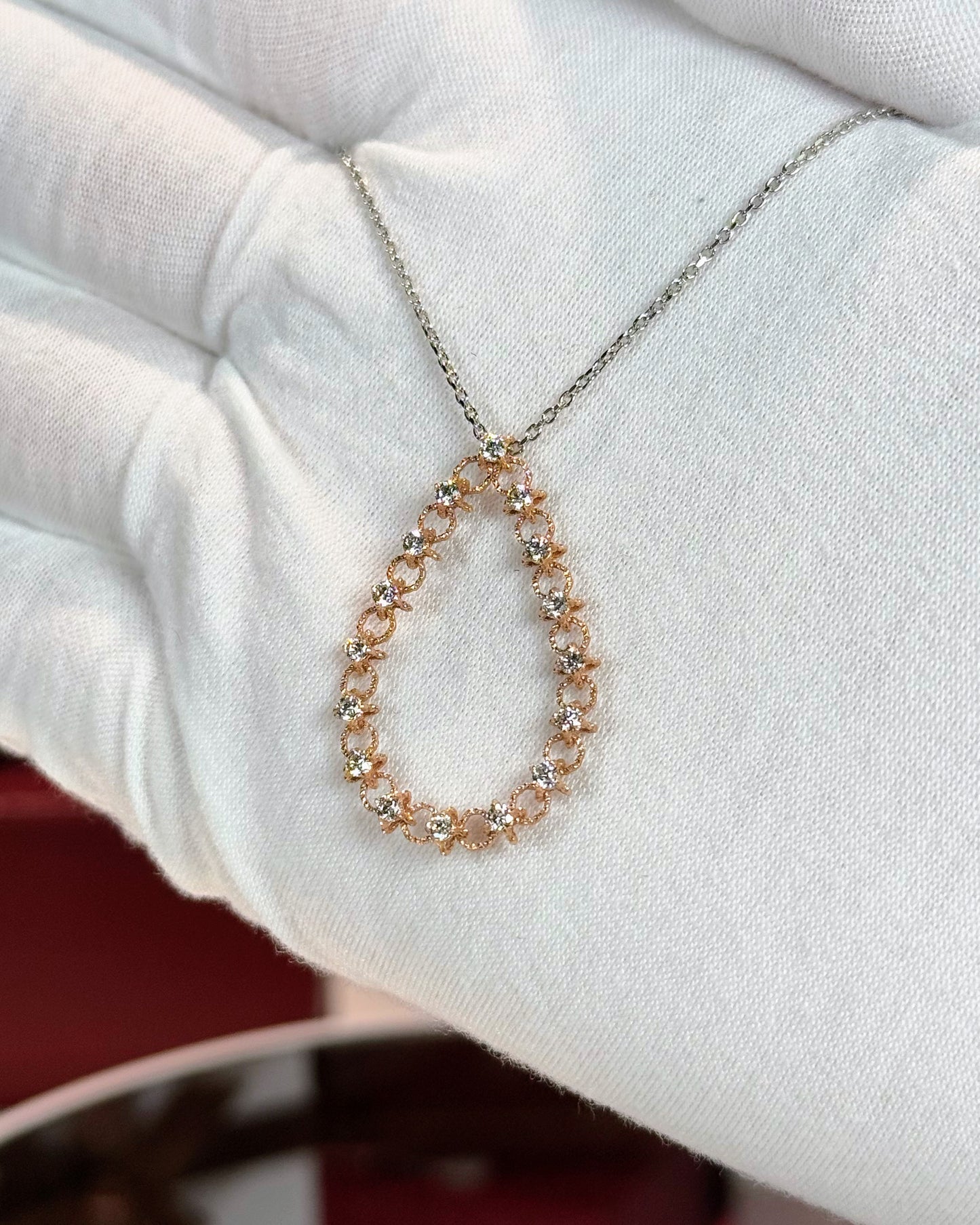 14k Rose Gold Raindrop Diamond Pendant 14k White Gold Necklace