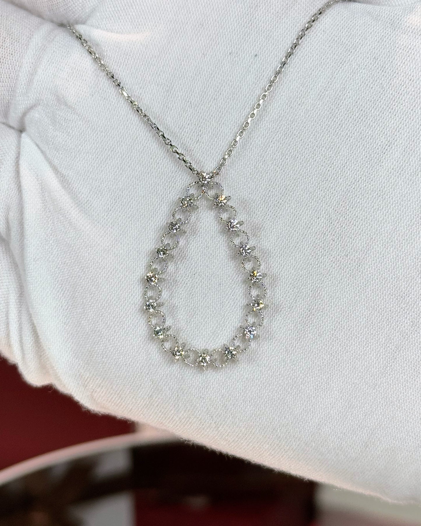 14k Rose Gold Raindrop Diamond Pendant 14k White Gold Necklace