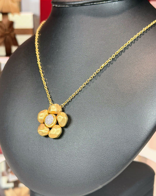 14k Yellow Gold Flower Pendant Opera Necklace
