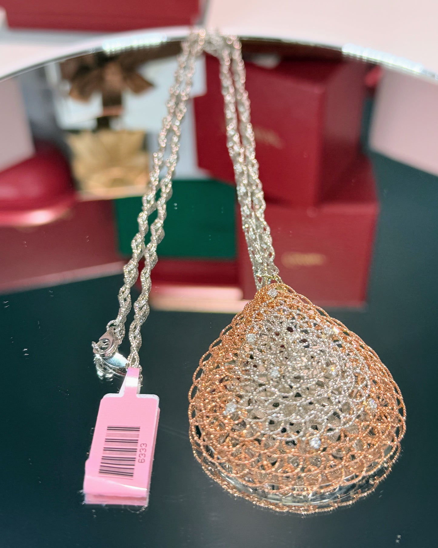 Raindrop Filigree 14k 2 Color Pendant 14k White Gold Matinee Necklace
