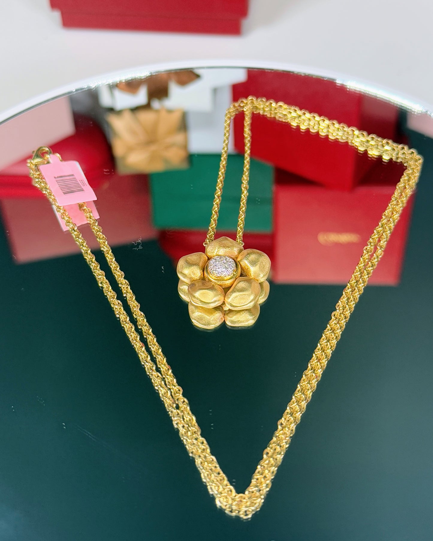 14k Yellow Gold Flower Pendant Opera Necklace