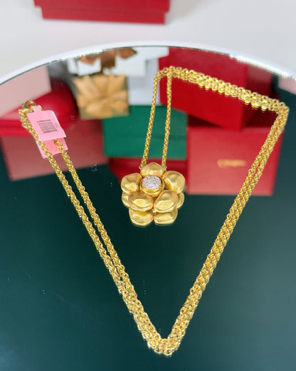 14k Yellow Gold Flower Pendant Opera Necklace
