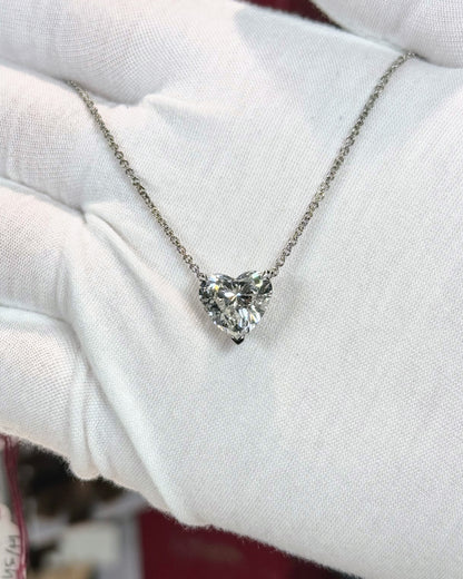 CVD Lab Grown Heart-shape Diamond Pendant 18k White Gold Necklace