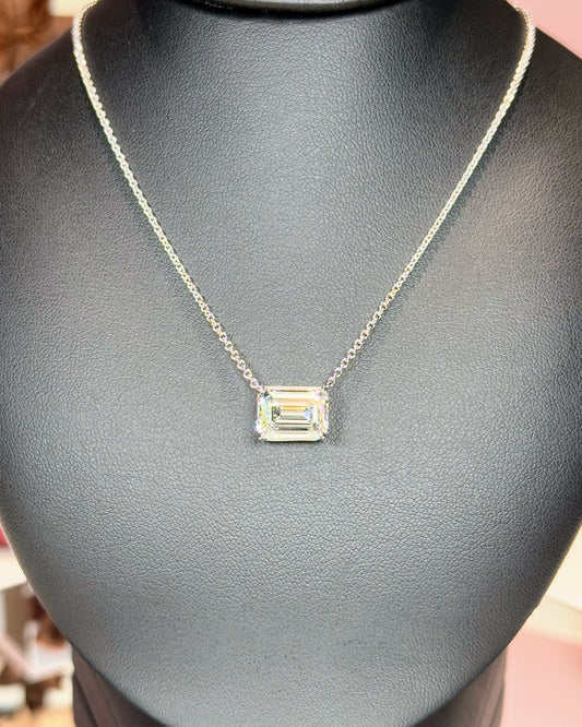 CVD Lab Grown Emerald Cut Diamond Pendant 18k White Gold Necklace