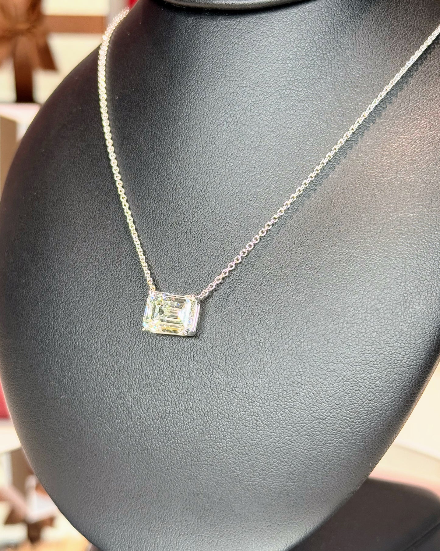 CVD Lab Grown Emerald Cut Diamond Pendant 18k White Gold Necklace