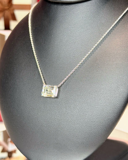 CVD Lab Grown Emerald Cut Diamond Pendant 18k White Gold Necklace