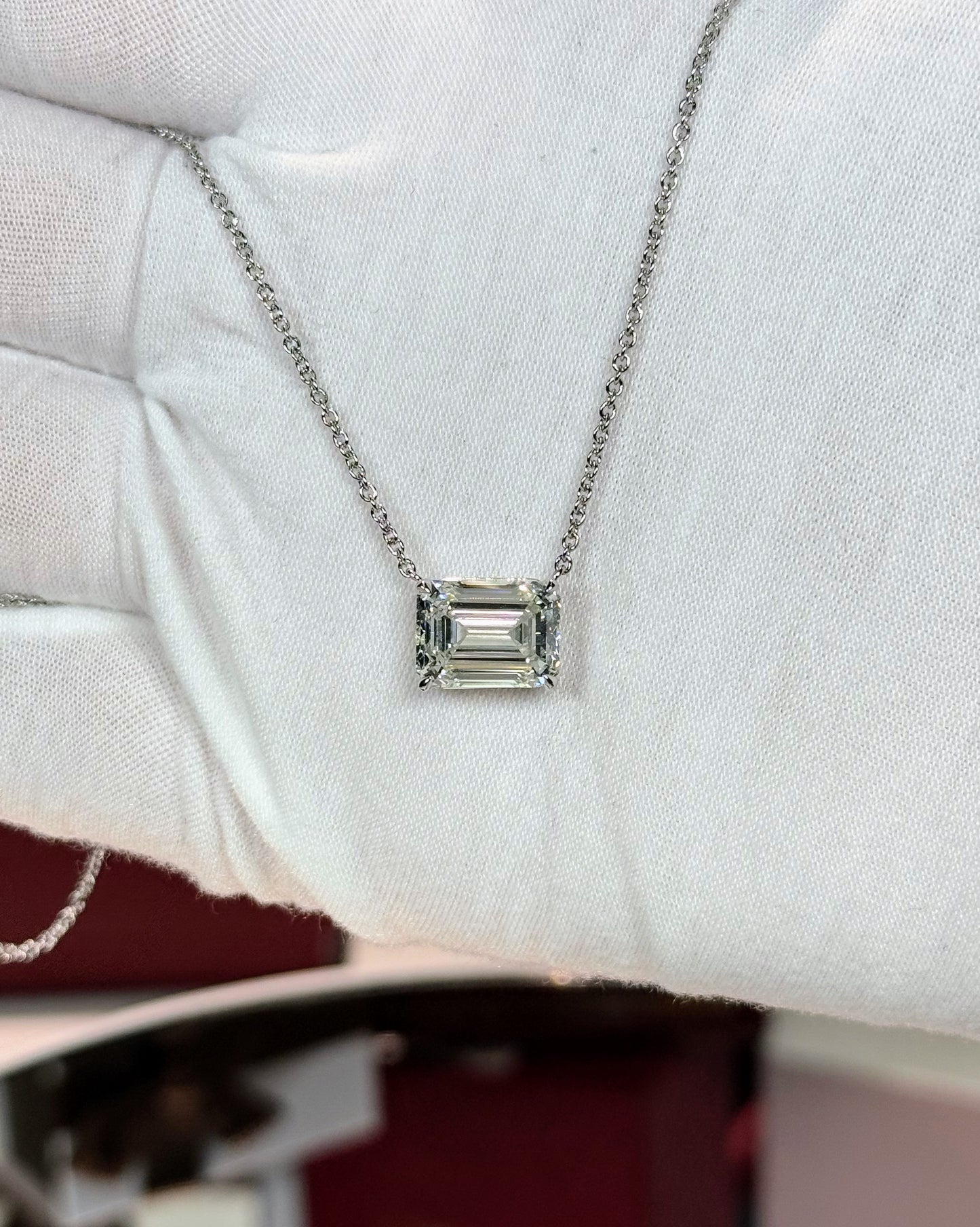 CVD Lab Grown Emerald Cut Diamond Pendant 18k White Gold Necklace