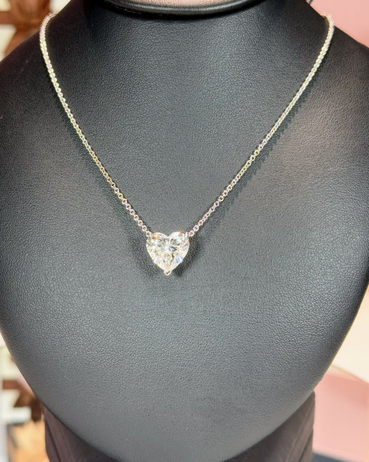 CVD Lab Grown Heart-shape Diamond Pendant 18k White Gold Necklace